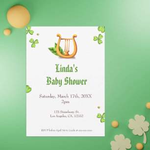 Irish Golden Harp Neutral Baby shower Invitation Kaart