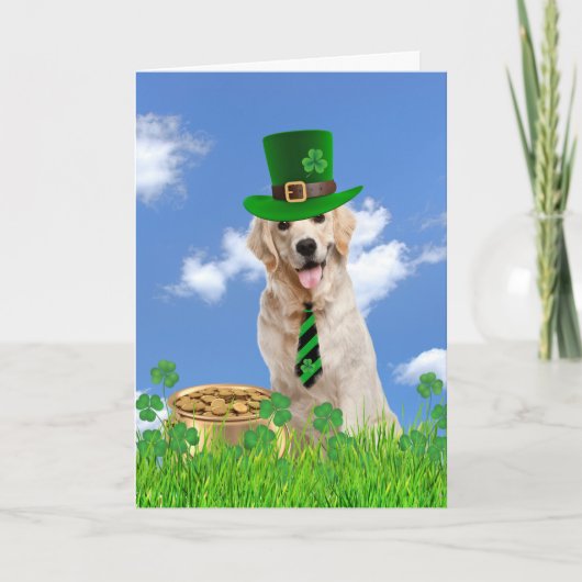 Irish Golden Retriever met goudpot Feestdagen Kaart (Voorkant)