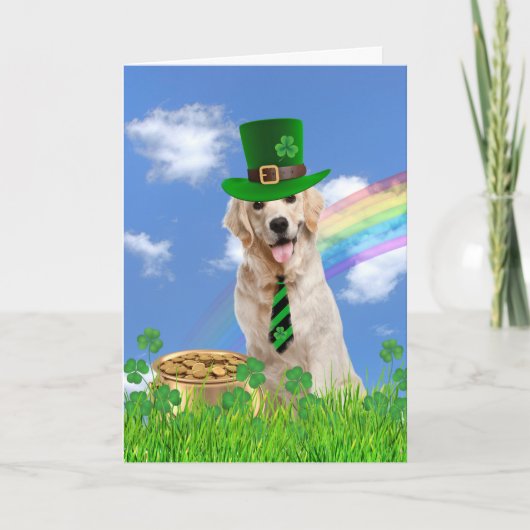 Irish Golden Retriever met goudpot Feestdagen Kaart (Voorkant)