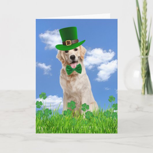 Irish Golden Retriever met Shamrocks Feestdagen Kaart (Voorkant)