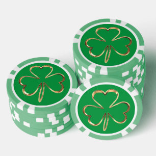 Irish Good Luck Klaver Groen Goud Shamrock Poker Chips