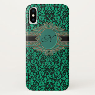 Irish Green and Black Lace Monogram iPhone X Hoesj Hoesje