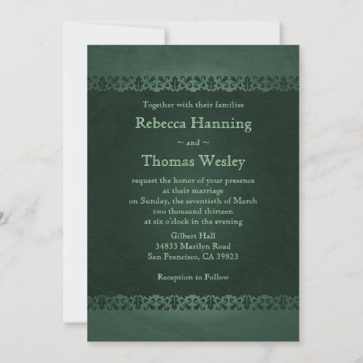 Irish Green Cameo Wedding Invitations Kaart (Achterkant)