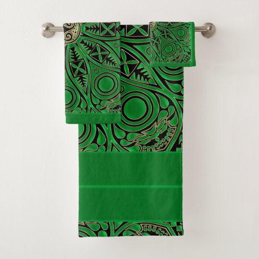 Irish Green Celtic Trisangers Mandala Towel Set Bad Handdoek (Insitu)