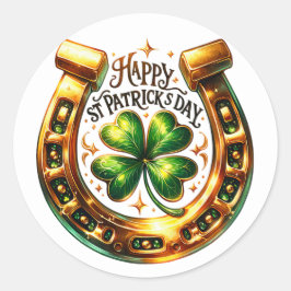 Irish Green Clover Hoefijzer Illustration Ronde Sticker