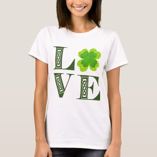 Irish Green Clover Shamrock Celtic Knot LOVE T-Shi T-shirt (Voorkant)
