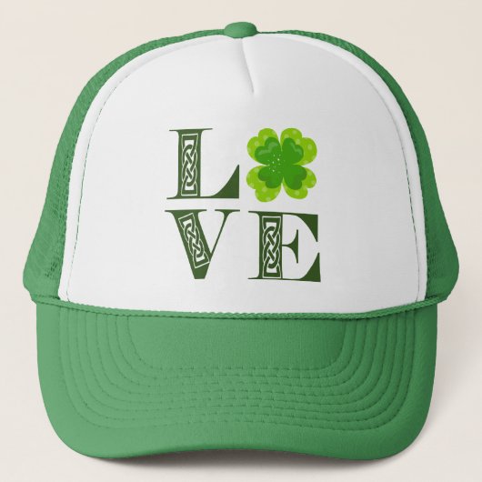 Irish Green Clover Shamrock Celtic Knot LOVE T-Shi Trucker Pet (Voorkant)