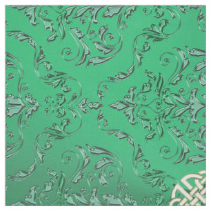 Irish Green Damask met White Gold Celtic Knot Stof