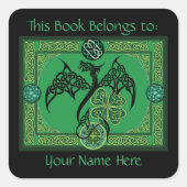 Irish Green Dragon Keltische Boekplaat Vierkante Sticker (Voorkant)