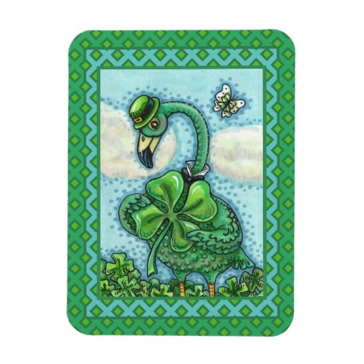 IRISH GREEN FLAMINGO, CUTE HAPPY ST. PATRICK'S DAG MAGNEET (Verticaal)