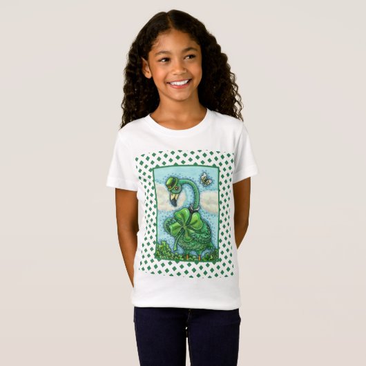 IRISH GREEN FLAMINGO, CUTE HAPPY ST. PATRICK'S DAG T-SHIRT (Voorkant volledig)