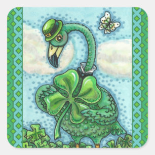 IRISH GREEN FLAMINGO, CUTE HAPPY ST. PATRICK'S DAG VIERKANTE STICKER