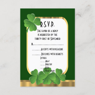 Irish green, gouden shamrock bruiloft R.S.V.P RSVP Kaartje