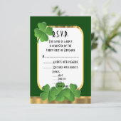 Irish green, gouden shamrock bruiloft R.S.V.P RSVP Kaartje (Staand voorkant)