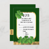 Irish green, gouden shamrock bruiloft R.S.V.P RSVP Kaartje (Voorkant / Achterkant)