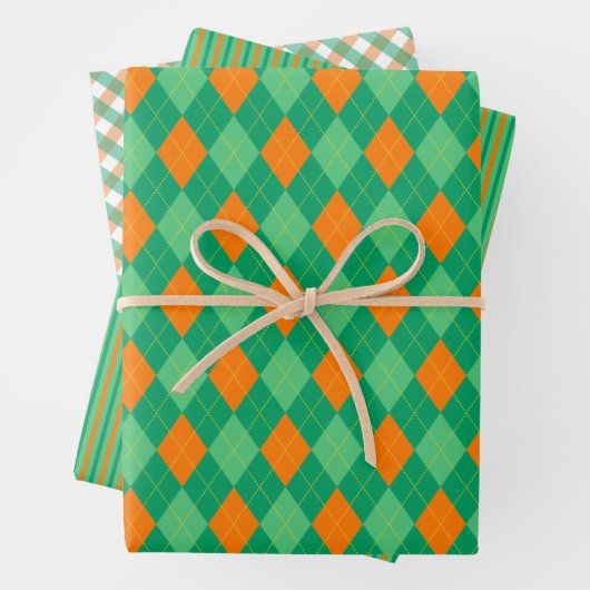 Irish Green & Oranje St. Patrick's Day Patronen Inpakpapier Vel (In situ)