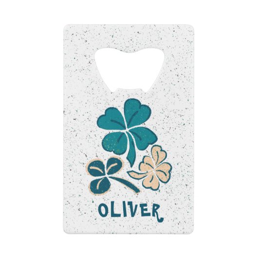 Irish Green Shamrock Clover - gepersonaliseerd Creditkaart Flessenopener (Voorkant)