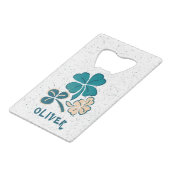 Irish Green Shamrock Clover - gepersonaliseerd Creditkaart Flessenopener (Voorkant Gekanteld)