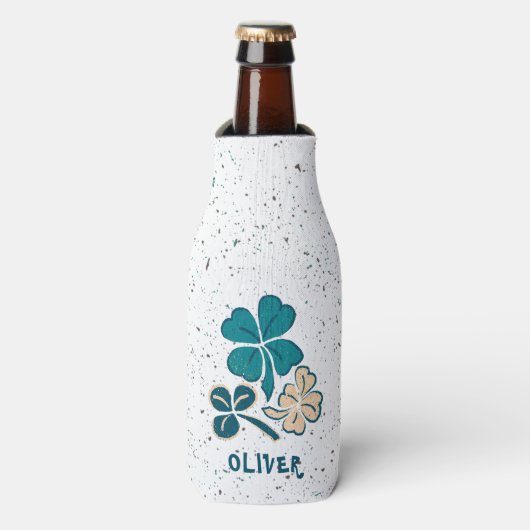 Irish Green Shamrock Clover - gepersonaliseerd Flesjeskoeler (Fles Voorkant)