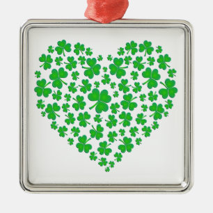Irish Green Shamrock Heart Metalen Ornament