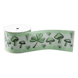 Irish Green Shamrocks Hearts and Mushrooms 3" Gros Grosgrain Lint