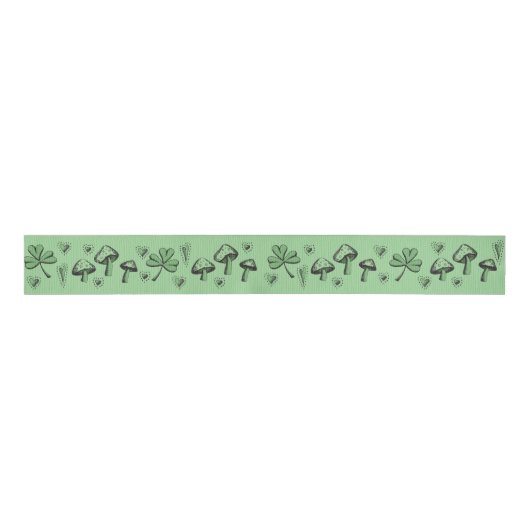 Irish Green Shamrocks Hearts and Mushrooms 3" Grosgrain Lint (Voorkant)