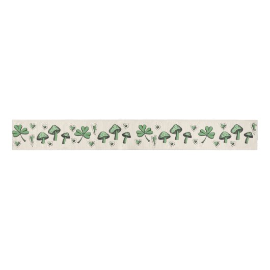 Irish Green Shamrocks Hearts and Mushrooms 3" Grosgrain Lint (Voorkant)