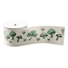 Irish Green Shamrocks Hearts and Mushrooms 3" Grosgrain Lint