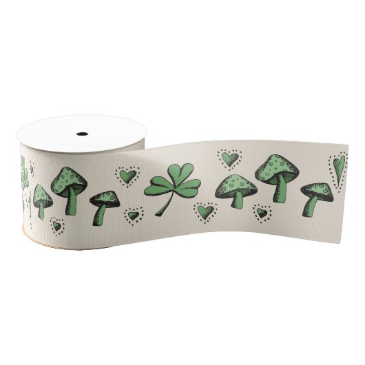 Irish Green Shamrocks Hearts and Mushrooms 3" Grosgrain Lint (Spoel)