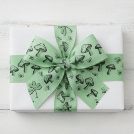 Irish Green Shamrocks Hearts and Mushrooms 3" Grosgrain Lint