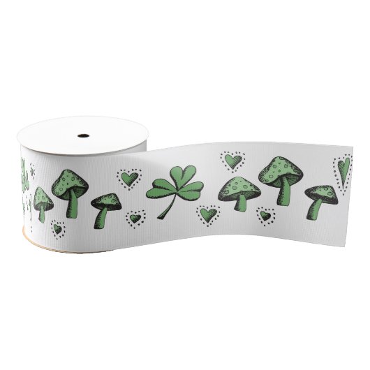 Irish Green Shamrocks Hearts and Mushrooms 3" Grosgrain Lint (Spoel)