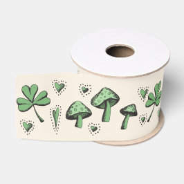 Irish Green Shamrocks Hearts and Mushrooms 3" Grosgrain Lint