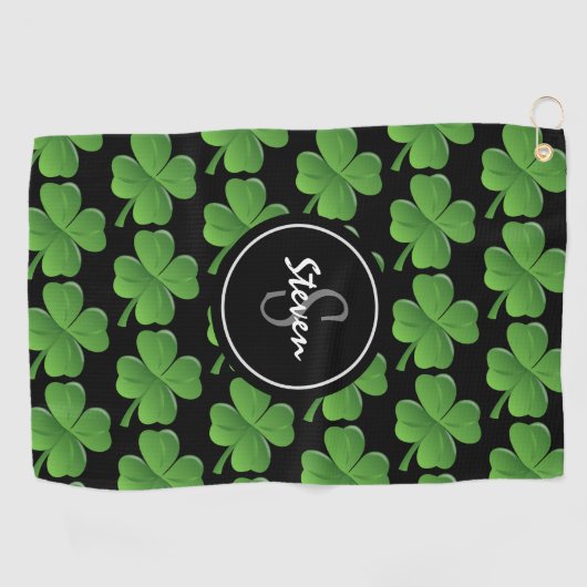 Irish Green Shamrocks St Patricks Day Monogram Golfhanddoek (Horizontaal)
