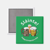 Irish Green Sláinte Cartoon Beers St Patricks Day Magneet (Voorkant / Achterkant)