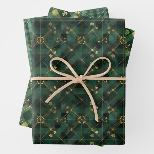 Irish Green St. Patrick Tartan Plaid set 1 Inpakpapier Vel (In situ)