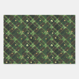 Irish Green St. Patrick Tartan Plaid set 3 Inpakpapier Vel