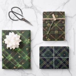 Irish Green St. Patrick Tartan Plaid set 3 Inpakpapier Vel