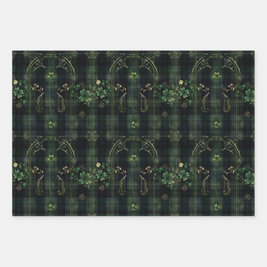 Irish Green St. Patrick Tartan Plaid set 6 Inpakpapier Vel (Voorkant 2)