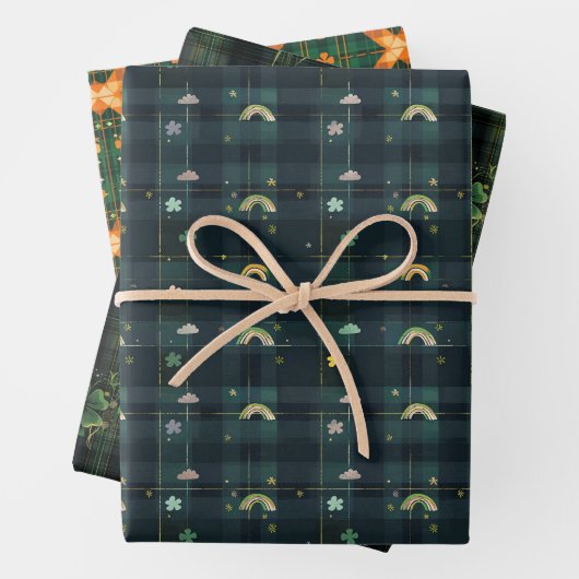 Irish Green St. Patrick Tartan Plaid set 6 Inpakpapier Vel (In situ)
