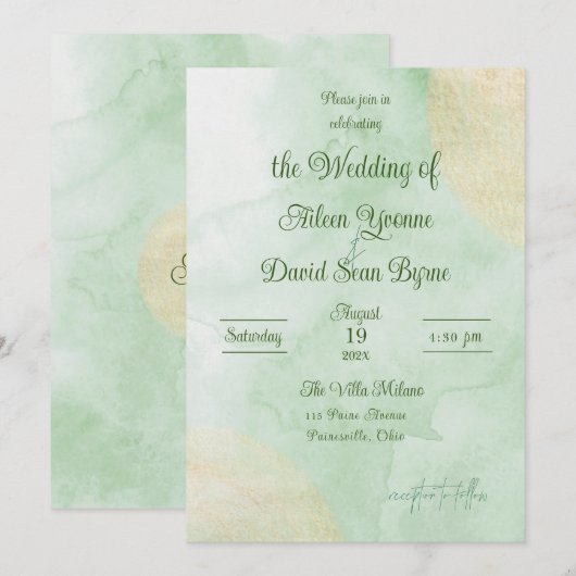 Irish Green Watercolor Wedding Kaart (Voorkant / Achterkant)