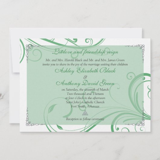 Irish Green White Celtic Wedding Invitation Kaart (Voorkant)