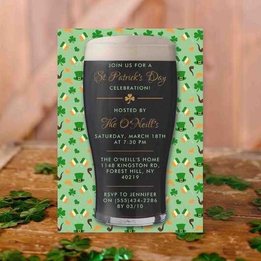 Irish Guinness Pint St. Patrick's Day Party Kaart