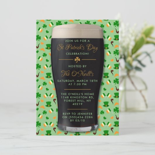 Irish Guinness Pint St. Patrick's Day Party Kaart (Staand voorkant)