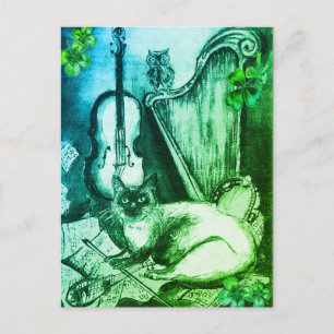 Irish Harp and St.Patrick's Day Cat Making Music Briefkaart