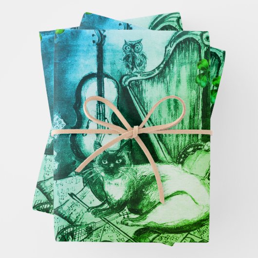 Irish Harp and St.Patrick's Day Cat Making Music Inpakpapier Vel (In situ)