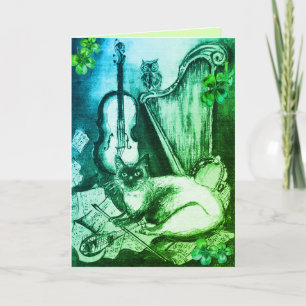 Irish Harp and St.Patrick's Day Cat Making Music Kaart