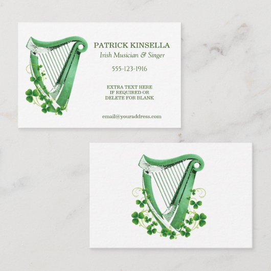 Irish Harp en Shamrocks Visitekaartje (Voorkant / Achterkant)