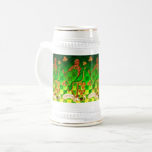 IRISH HARP, GREEN GOLD SHAMROCKS St Patrick's Day Bierpul (Voorkant links)