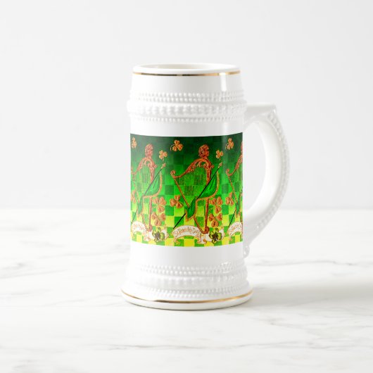 IRISH HARP, GREEN GOLD SHAMROCKS St Patrick's Day Bierpul (Voorkant rechts)