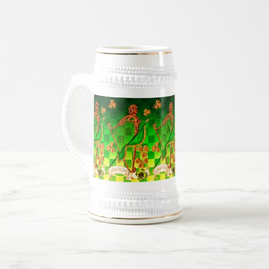 IRISH HARP, GREEN GOLD SHAMROCKS St Patrick's Day Bierpul (Voorkant links)